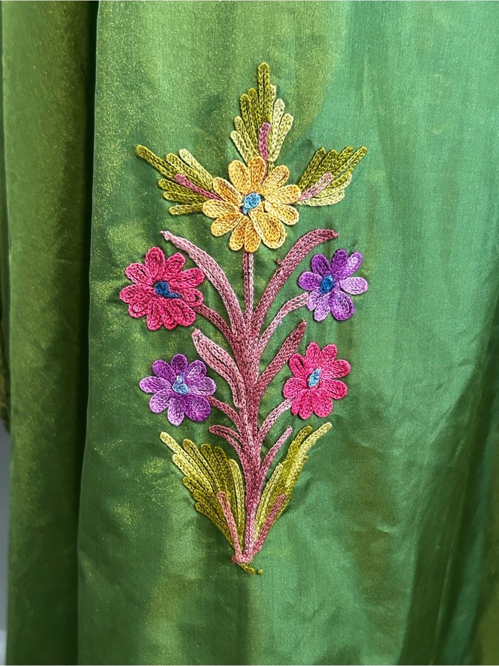Vintage Y2K Boho Embroidered Kaftan Tunic Dress 2x Floral Green - Picture 2 of 7